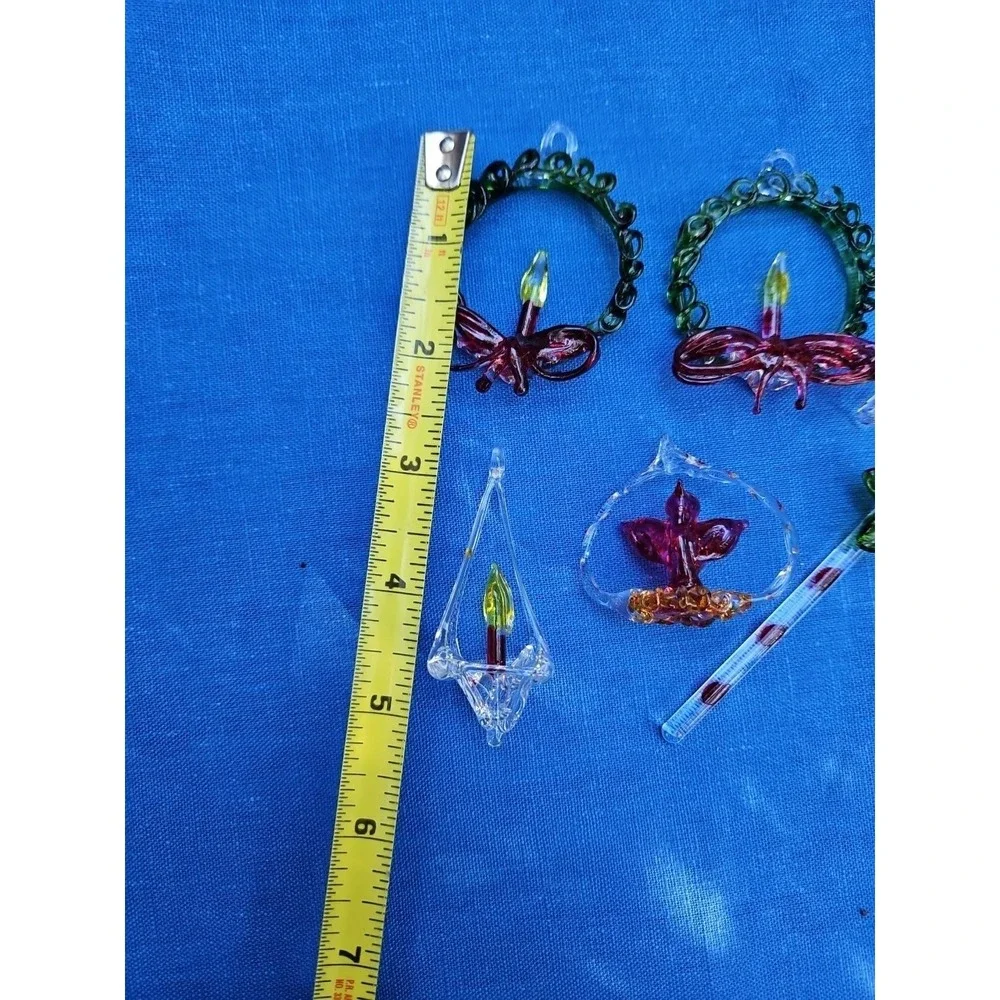 Vintage‎ Spun Glass Christmas Ornaments Lot Wreath Candle Lantern Cardinal